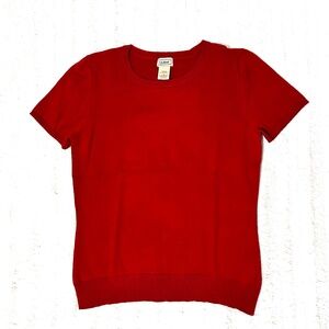 L.L. Bean Cranberry Cotton Short Sleeve Knit Sweater; Women's Small (S 6-8)